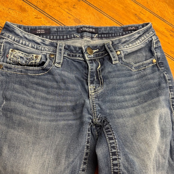 VIGOSS Women's Chelsea Slim Boot Jeans Medium Wash Embellished Pockets 7/8 - Picture 2 of 6